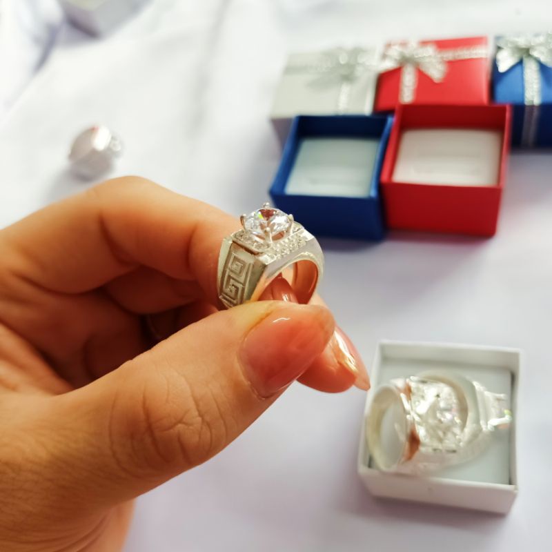 Nhẫn nam bạc 925 đính đá pha lê sang trọng lịch lãm vĩnh viễn bảo hành