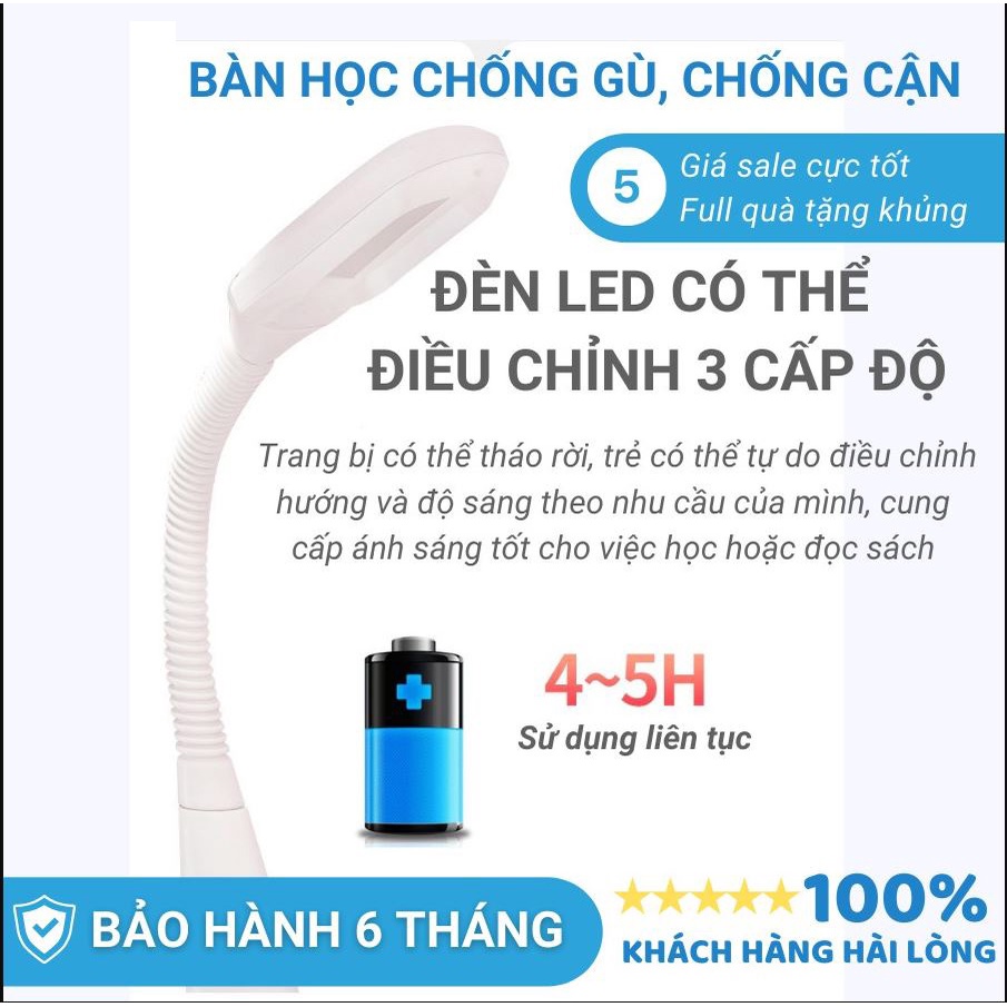 Bộ bàn học thông minh Delux B, bàn học chống gù cho học sinh tiểu học (Tặng đèn học + đệm hình thú)