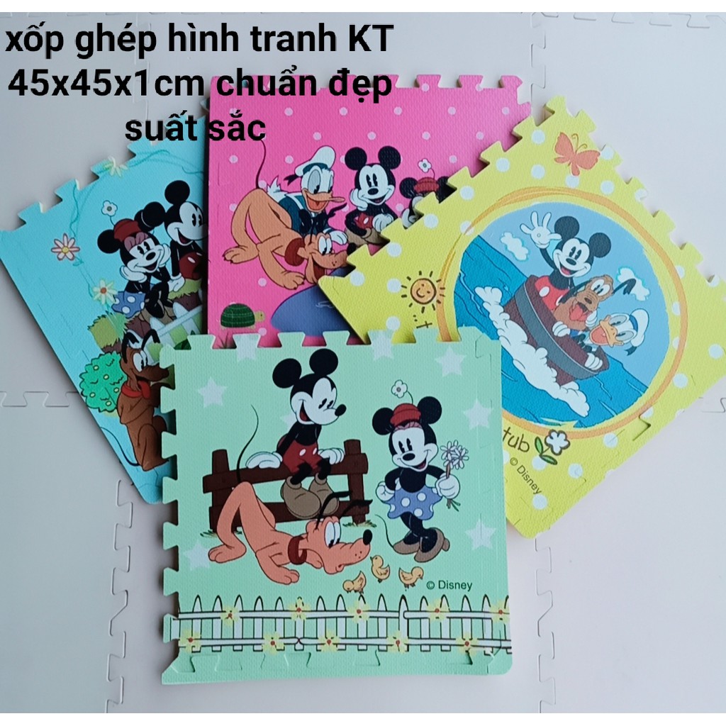 Thảm xốp bộ sưu tập hình chuột Mickey đẹp KT 47x47x1cm 1bộ có 4tấm kèm viền khóa giá 60000đ