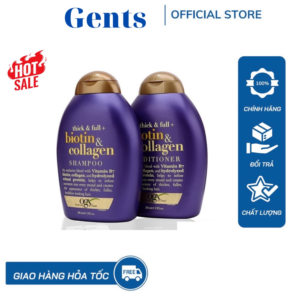 Bộ Gội Xả Biotin Collagen Tím, Làm Dày Tóc 385ml GentsOfficialStore