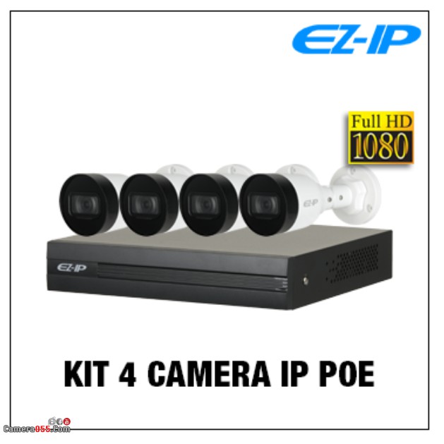 Bộ Kit 4 Camera Wifi EZ-IP Thân ngoài trời NVR1B04HC-4P/E/4-B1B20 hoặc Dome bán cầu trong nhà NVR1B04HC-4P/E/4-T1B20P