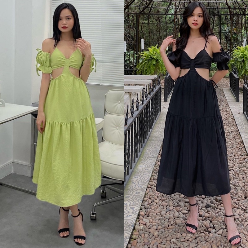 Adelia dress - Đầm hai dây cut-out form dài (kèm tay phồng) - Somalyng.studio