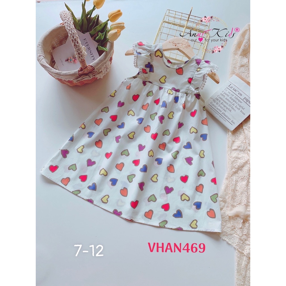 ĐẦM BÉ GÁI Váy A tay cánh tiên phối ren tròn vải thô hoa tiểu thư 20-38kg