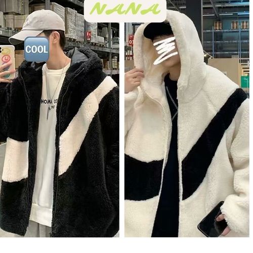 Áo khoác lông họa tiết NI vảy có mũ / Áo khoác ngoài unisex phom rộng style Hàn quốc trẻ trung, năng động Nanashop