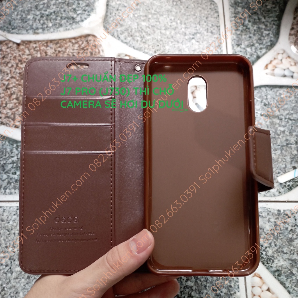 Bao da (ốp lưng nắp gập) Samsung Galaxy J7+ ( plus) j730 (J7 pro) da cao cấp, có ngăn đựng thẻ, chống xem phim tiện dụng