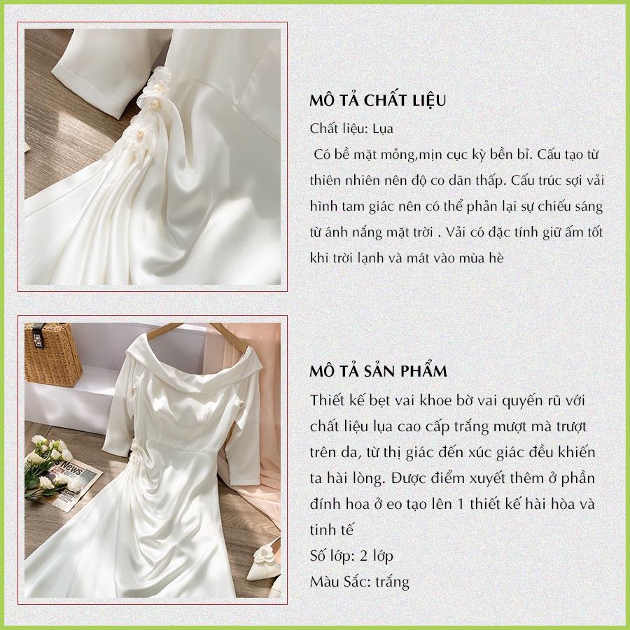 Váy trắng trễ vai dáng dài thiết kế, đầm maxi nhún eo cho cô dâu, dự tiệc - V2426 -Design By Giian