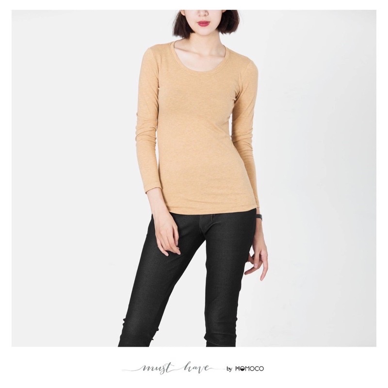 Áo Thun Nữ Tay Dài MOMOCO Đơn Sắc Tối Giản Chất Cotton Thoáng Mát M1432
