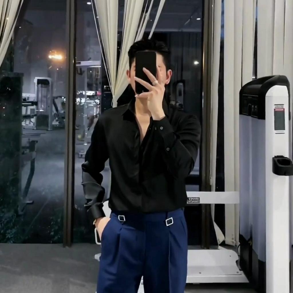Áo sơ mi nam màu xanh VẢI LỤA BÓNG không nhăn cao cấp AL03, tay dài hàn quốc công sở dáng ôm big size