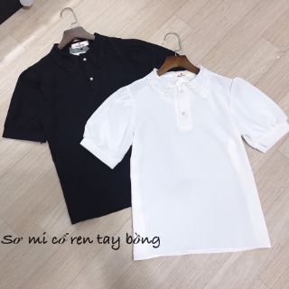 Sơ mi nút ngọc cổ ren