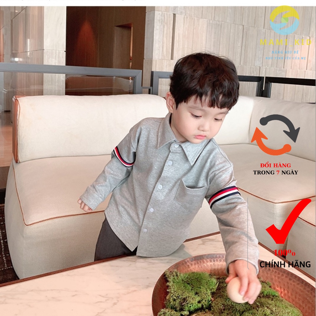 áo thun bé trai cổ đức, tay dài mùa thu đông, chất mềm, đẹp cho bé 10-35kg Mamikid