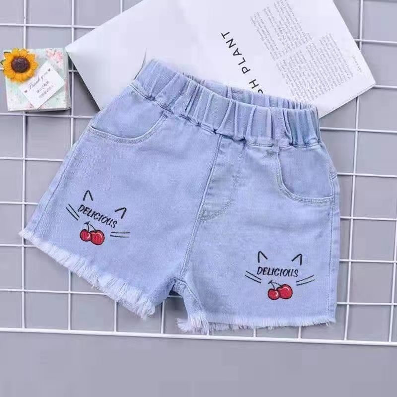 Quần Short Denim Lưng Cao Dáng Rộng Thời Trang Mới 2022 Cho Bé Gái