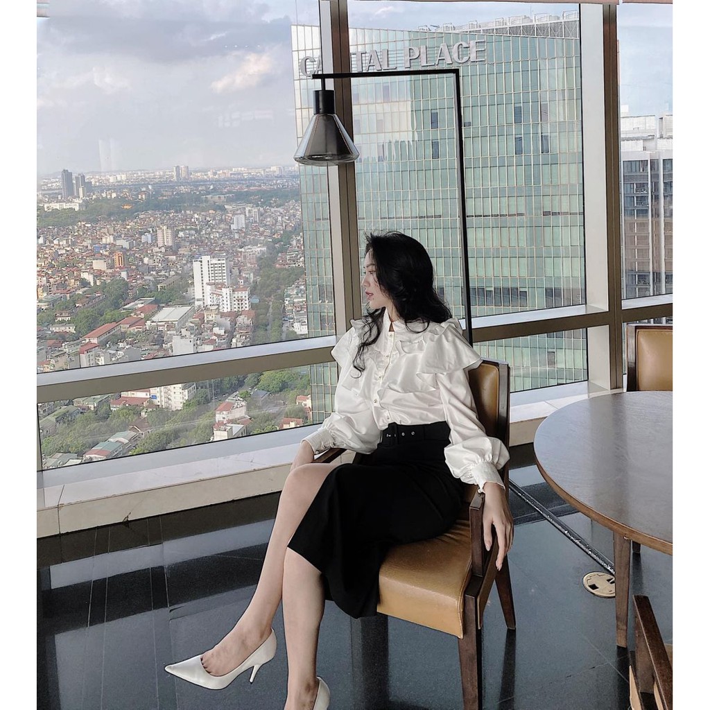 Áo Sơ Mi Nút Ngọc Bèo Tầng Cổ Trụ MELY