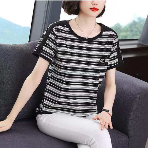 Áo phông ngắn tay họa tiết sọc rộng rãi thời trang mùa hè cho trung niên