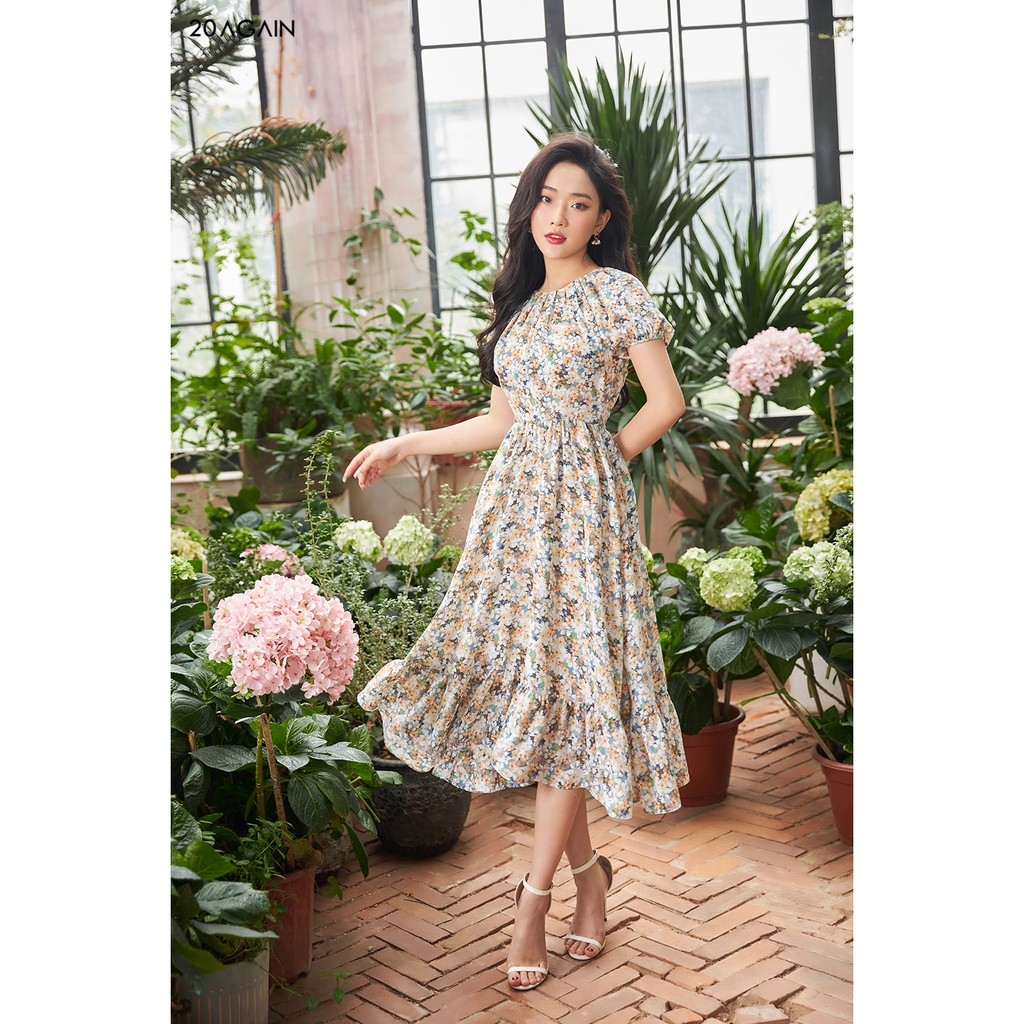 [Mã WABRWA15 giảm 15% đơn 300K] Đầm xòe xếp ly cổ 20Again DEA1310