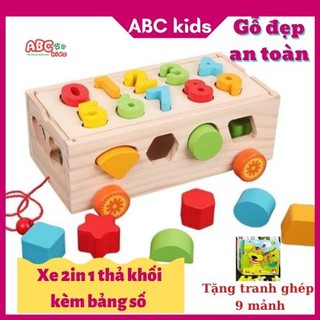 Đồ Chơi 💖FREESHIP💖  [ABC kids] Xe Kéo Thả Hình Và Số Giúp Bé Học Hình Khối Màu Sắc Và Số Đếm