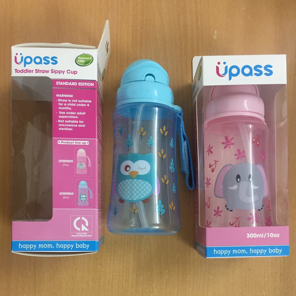 (Made in Thailand) Bình uống nước có ống hút mềm 300ml Upass UP0090N