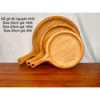 Khay tròn tay cầm gỗ gõ đỏ nguyên khối