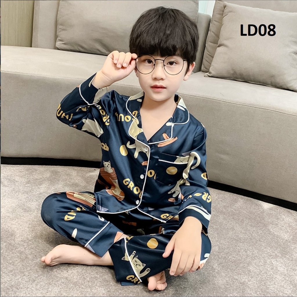Đồ đồ trẻ con COCA KID cao cấp - bộ đồ ngủ dài tay cho bé chất lụa thoáng mát in hình cực đáng yêu Cho Bé 8-39kg