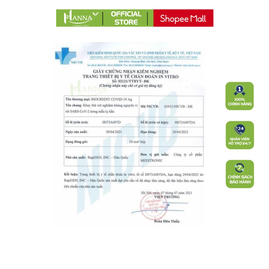 Test BioCredit Hàn Quốc (Hộp 20 test) Rapigen, lấy dịch tỵ hầu, có kết quả sau 5p, tiện lợi, dễ dàng sử dụng