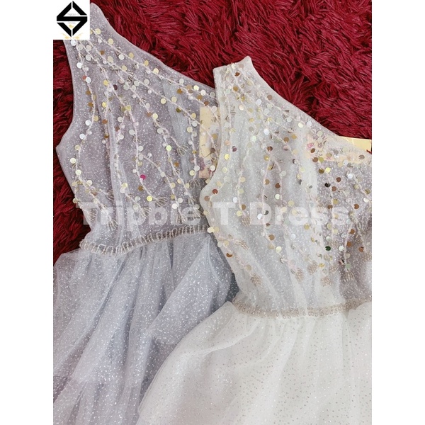 Đầm jum dự tiệc 1 vai xếp tầng kết cườm có quần trong dễ măc TRIPBLE T DRESS - size M/L - MS370V