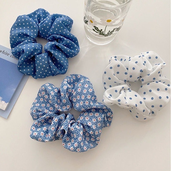 Buộc tóc scrunchies nhiều mẫu màu xanh dương cute 1018N