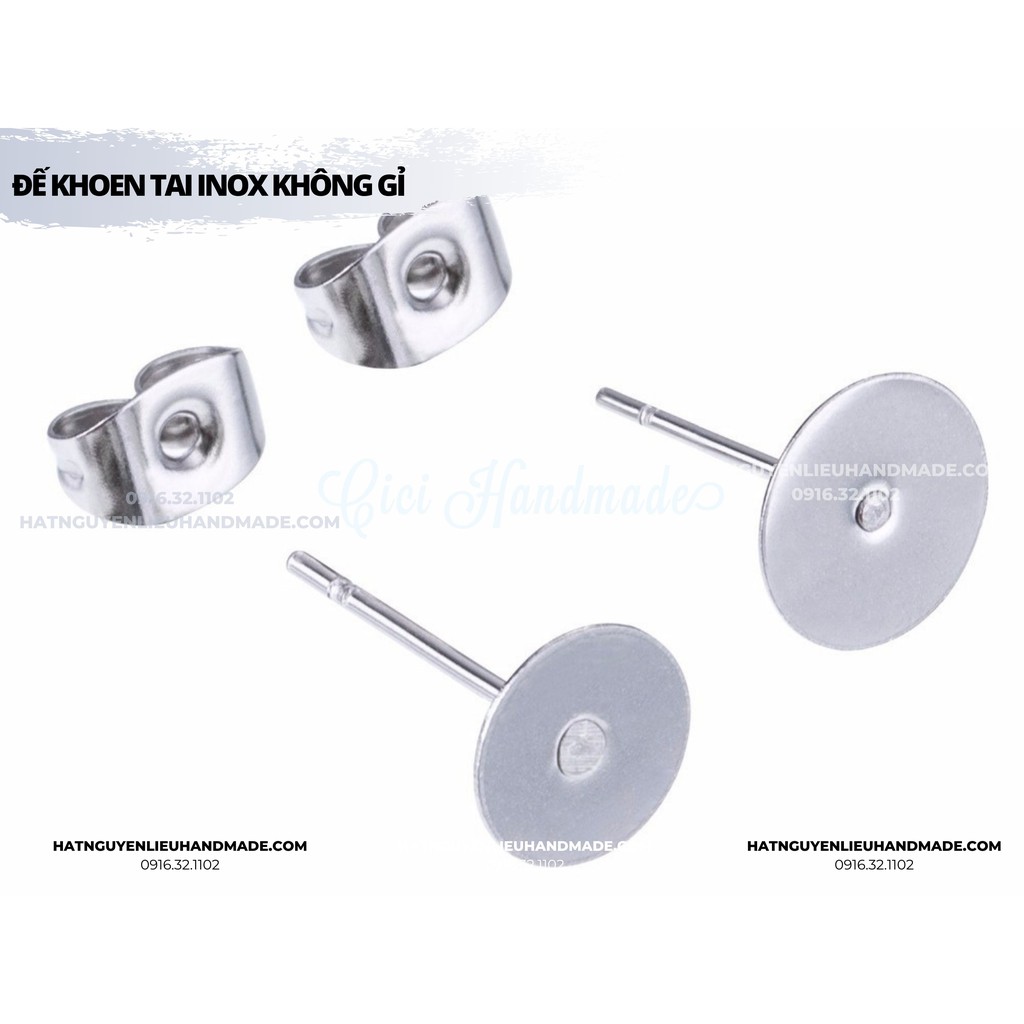 Túi 20c đế khoen tai inox không gỉ Stainless steel Cici Handmade chuyên hạt đá hạt pha lê hạt cườm hạt trang sức