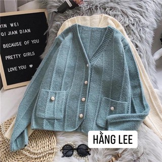 Áo khoác len cúc ngọc cổ v