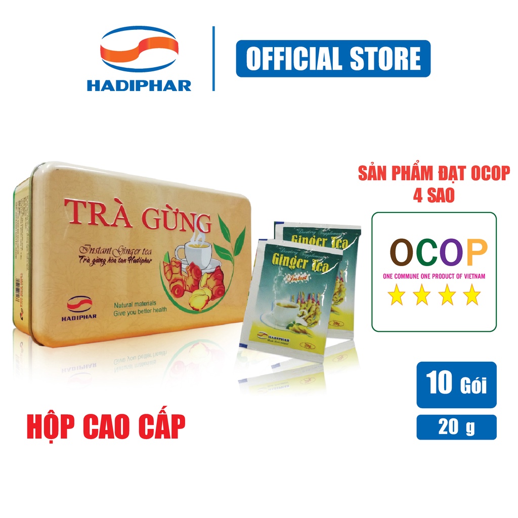 Trà gừng hòa tan Hadiphar làm ấm cơ thể giải cảm lạnh kích thích tiêu hoá (Hộp cao cấp 10 gói x 20g)