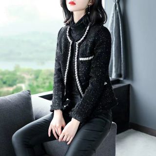 [Nhiều màu] Áo dạ tweed ánh nhũ viền ngo.c trai (có sẵn)