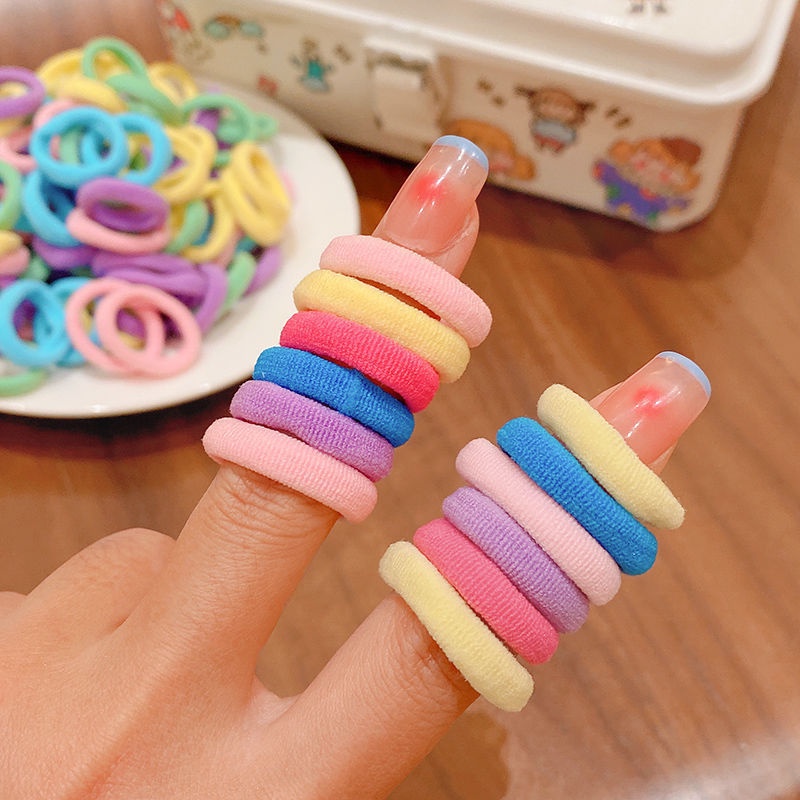 Set 100 Dây Buộc Tóc Co Giãn Nhiều Màu Sắc Cho Bé Gái