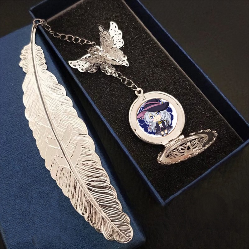 ( không kèm hộp ) Bookmark nhân vật HÀNH TRÌNH CỦA ELENA anime chbi lông vũ gắn điệp lá kim loại mỏng