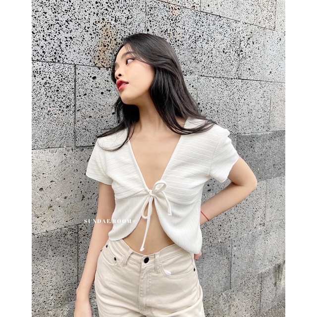 Áo croptop chất đũi gân mềm mại Evid