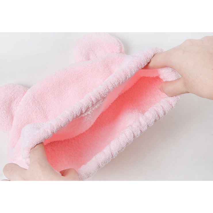 Mũ Trùm Đầu Làm Khô Tóc Sau Khi Tắm, Vải Nhung Dày Dặn, Hình Gấu Hoạt Hình Siêu Đáng Yêu