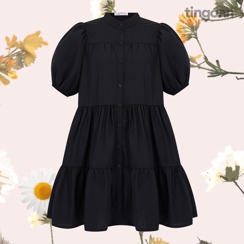 Váy babydoll xòe vai phồng 4 tầng cổ tàu chống nhăn đen tingoan BLOW ME DRESS/BL | BigBuy360 - bigbuy360.vn