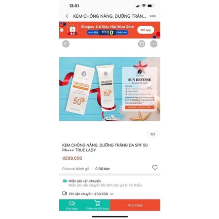 KEM CHỐNG NẮNG, DƯỠNG TRẮNG NÂNG TONE TRUE LADY SPF 50 PA+++