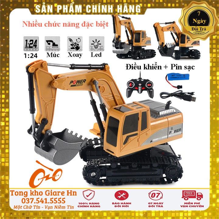 Xe cuốc điều khiển từ xa, Xe múc điều khiển đa chức năng 8 kênh - pin sạc - chất liệu hợp kim, tỉ lệ 1:24
