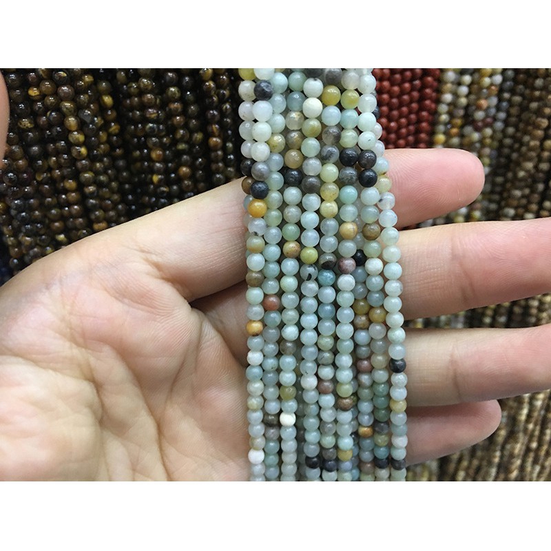 Chuỗi hạt đá Amazonit tròn 3mm tự nhiên làm vòng tay DIY