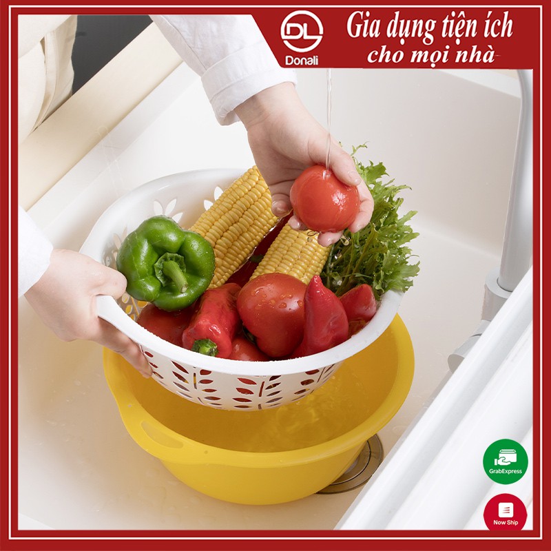 Bộ rổ chậu có nắp đậy chống bụi 3 trong 1 chất liệu nhựa PP cao cấp Việt Nhật Plastic 3375,3376