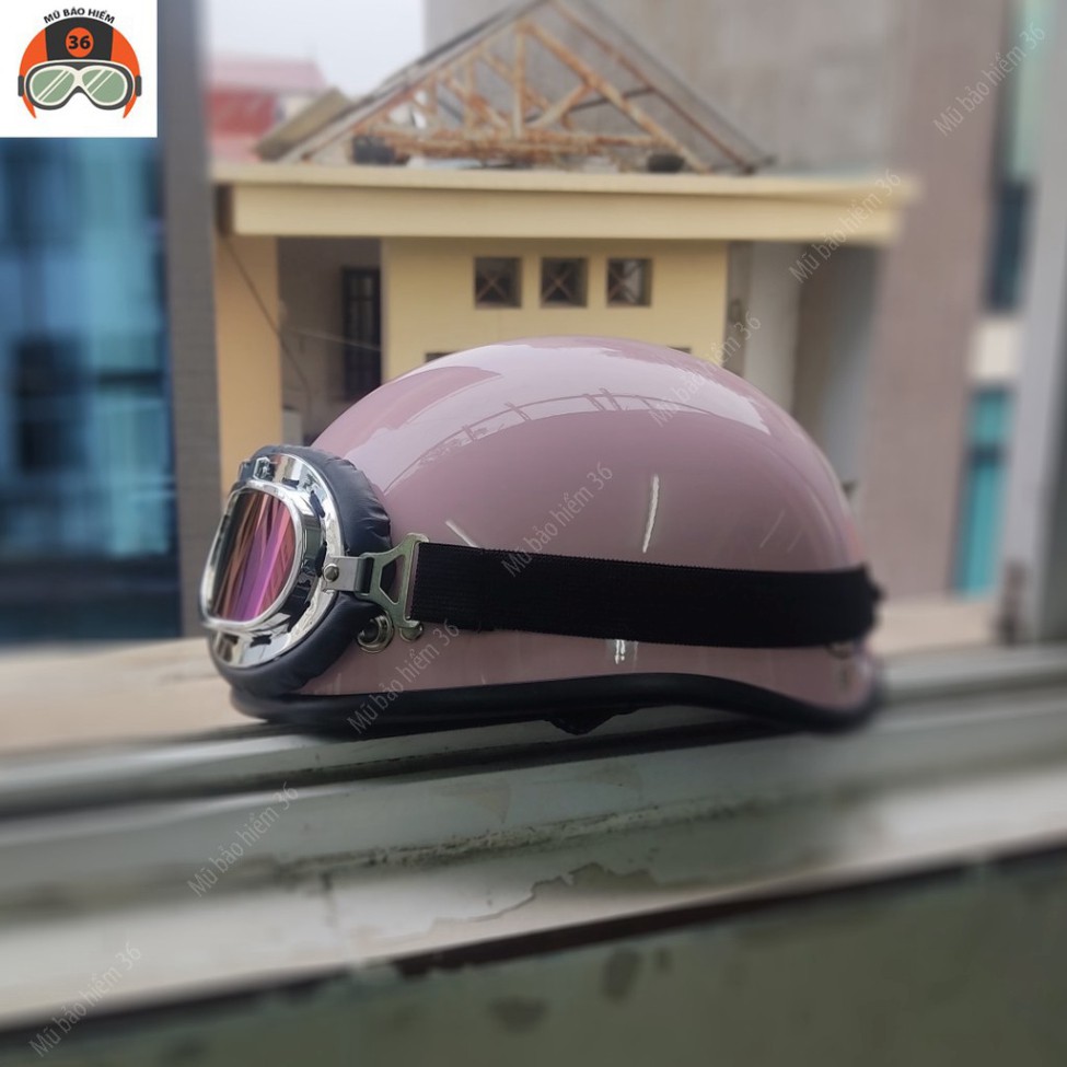 Mũ bảo hiểm nửa đầu chính hãng Sunda Halya kèm kính phi công - màu hồng bóng