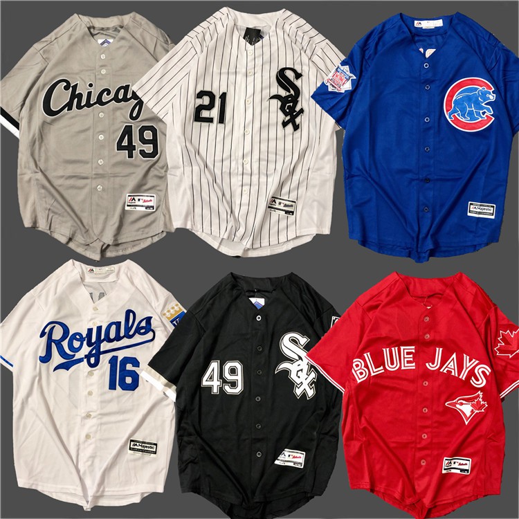 MLB Áo thun bóng chày tay lửng cổ chữ v thêu họa tiết phong cách Retro đường phố