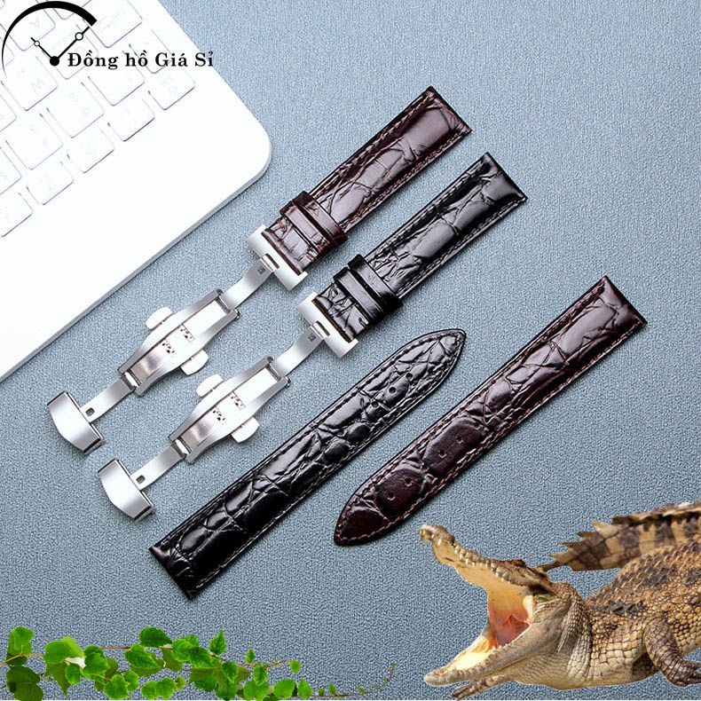 Dây đồng hồ da cá sấu cao cấp 2 mặt vân cá sấu kèm khóa bướm thép không gỉ 316L (Chọn màu)