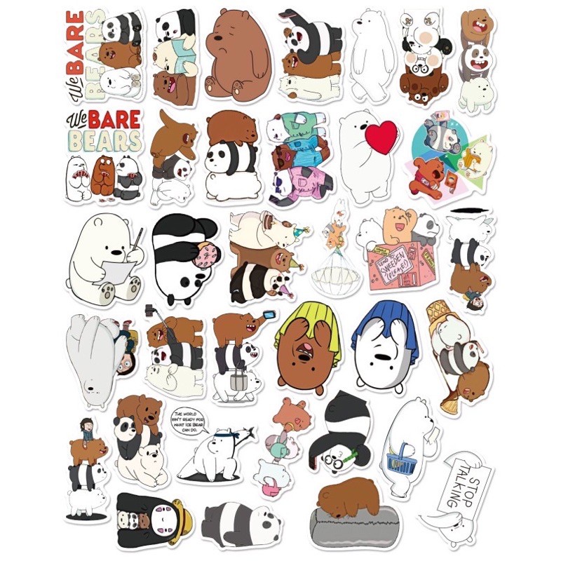 Set 100 sticker dán trang trí hình ba chú gấu  dùng để trang trí điện thoại di động/ván trượt/vali không để lại dấu keo