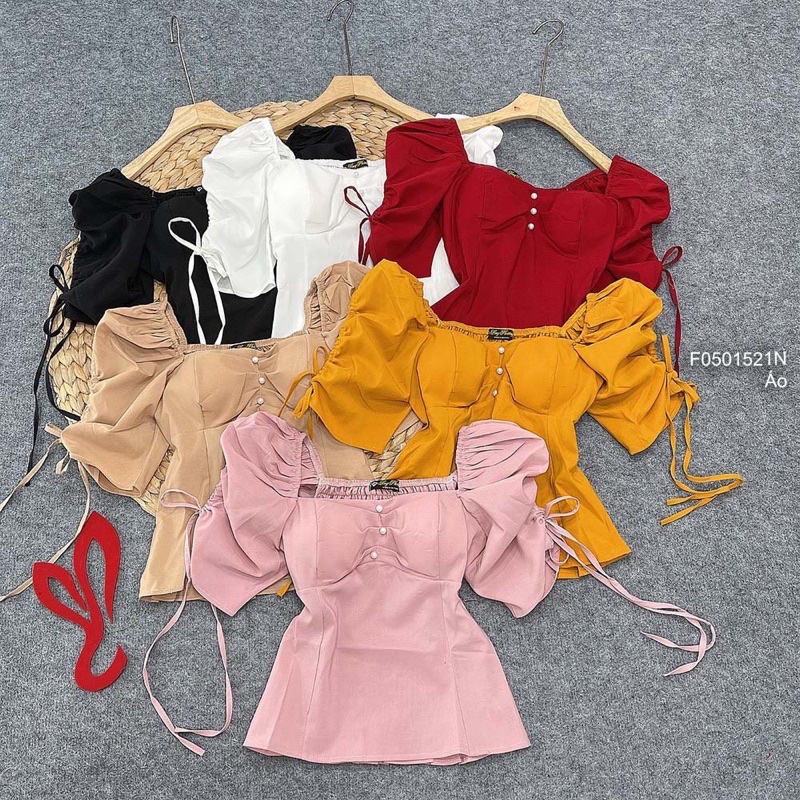 Áo kiểu nhún lưng tay phồng rút thắt nơ! 180k