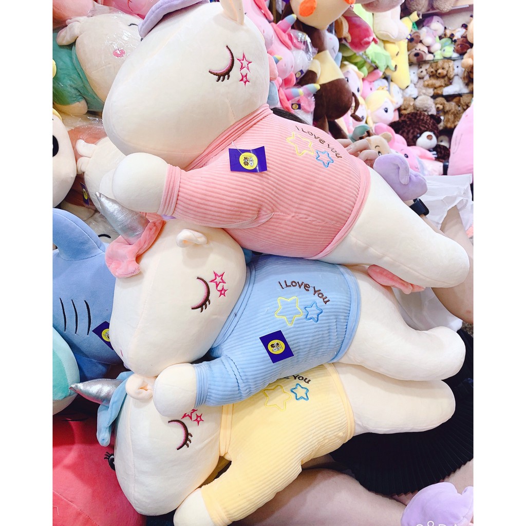 Gấu bông kì lân Unicorn thêu sao 3 màu vàng xanh hồng kích thước 60cm Xưởng gấu bông Việt Nam