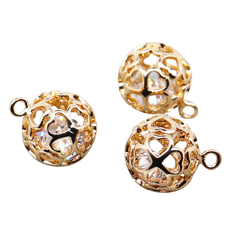 Quả Cầu Pha Lê Hình Cỏ Bốn Lá Màu Vàng 14k Dùng Làm Mặt Trang Sức diy