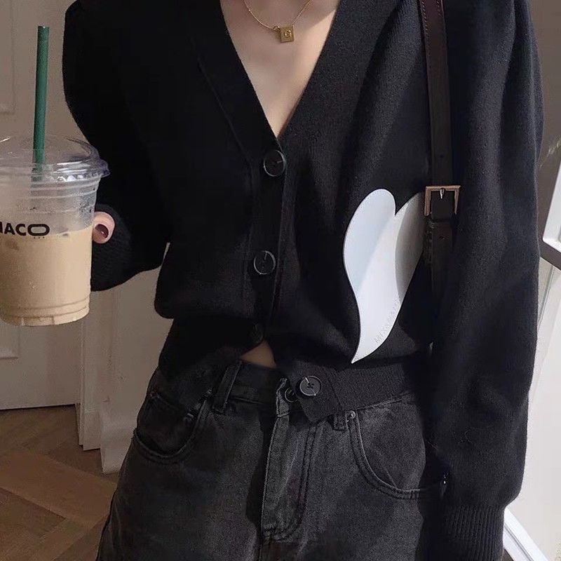 Áo Khoác Len Cardigan Tay Dài Phối Màu Tương Phản Thời Trang