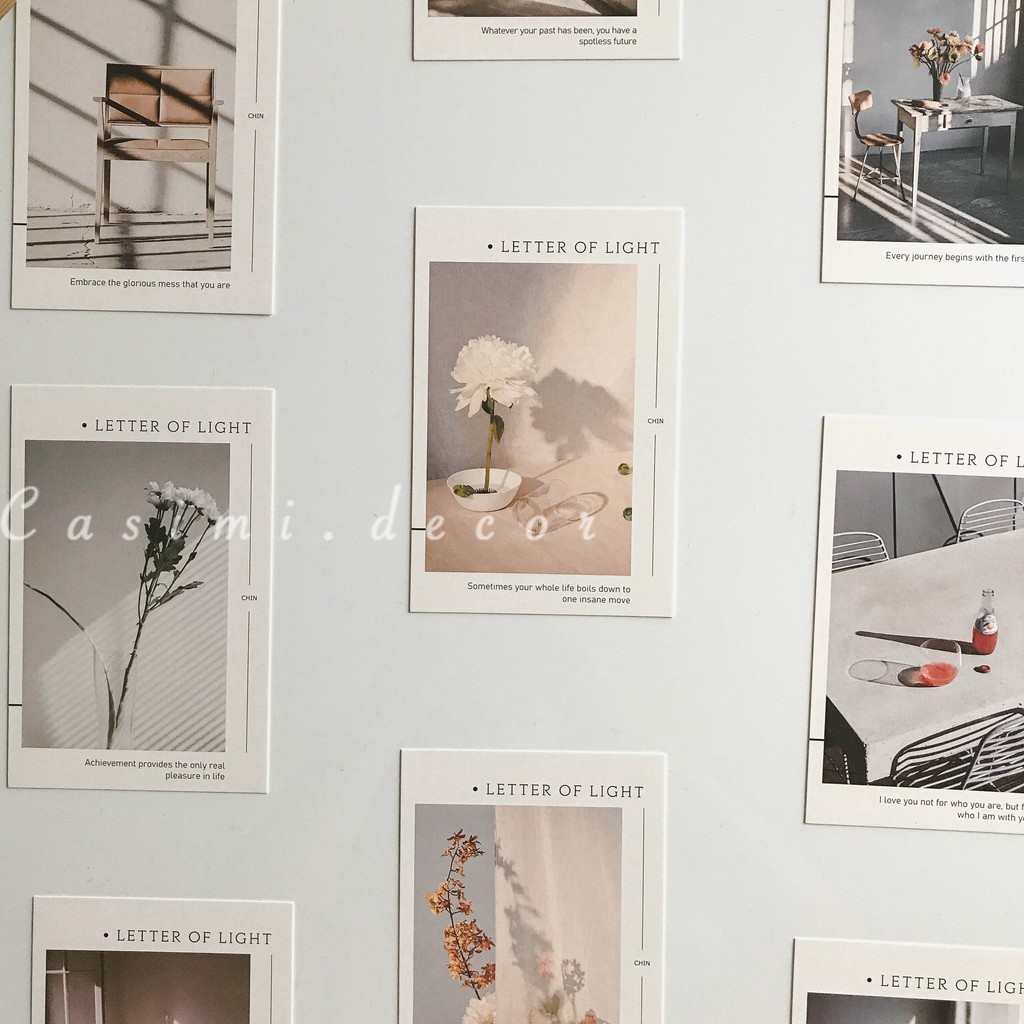 Bìa ảnh LETTER OF LIGHT B postcard chụp sản phẩm decor, dán tường trang trí bàn học Casimi Decor