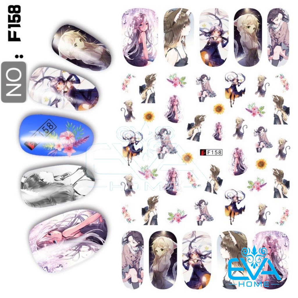 Decal Dán Móng Tay 3D Nail Sticker Hoạ Tiết Nhân Vật Truyện Tranh Phong Cách Nhật Bản Anime Girls F158