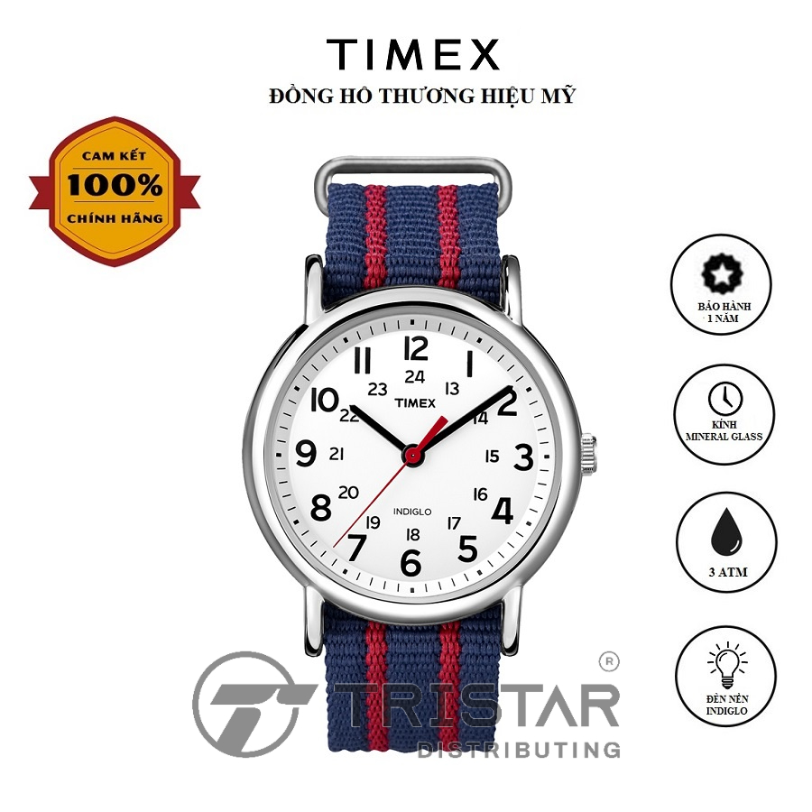 Đồng hồ Unisex Nam Nữ Timex Weekender T2N747 Mặt Tròn Dây Vải - Chính Hãng
