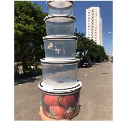 Set 5 Hộp Đựng Thực Phẩm Tủ Lạnh Tròn Có Nắp Đậy Cao Cấp